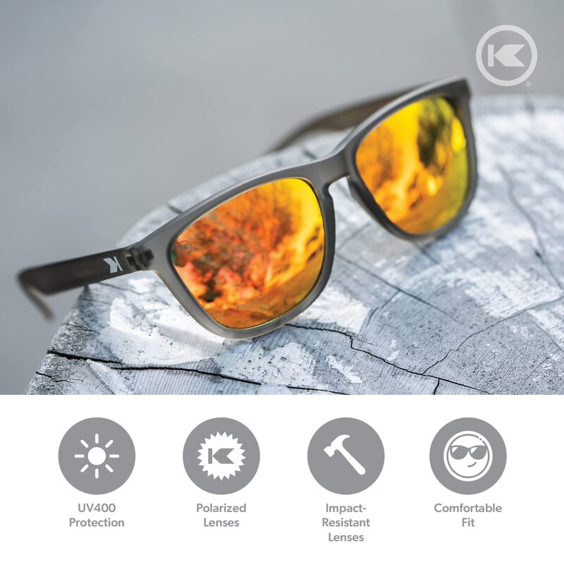 Knockaround Classics Polarized Sunglasses for Men & Women - Impact Resistant Lenses & Full UV400 Protection, Translucent Grey Frames/Red Reflective Lenses